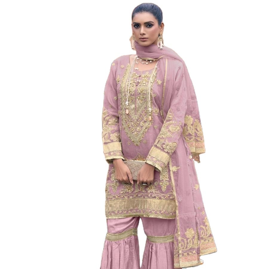 New Bollywood Style Pure Organza Kurtis With silk viscose palazzo and embroidered net Dupaata heavy Suit