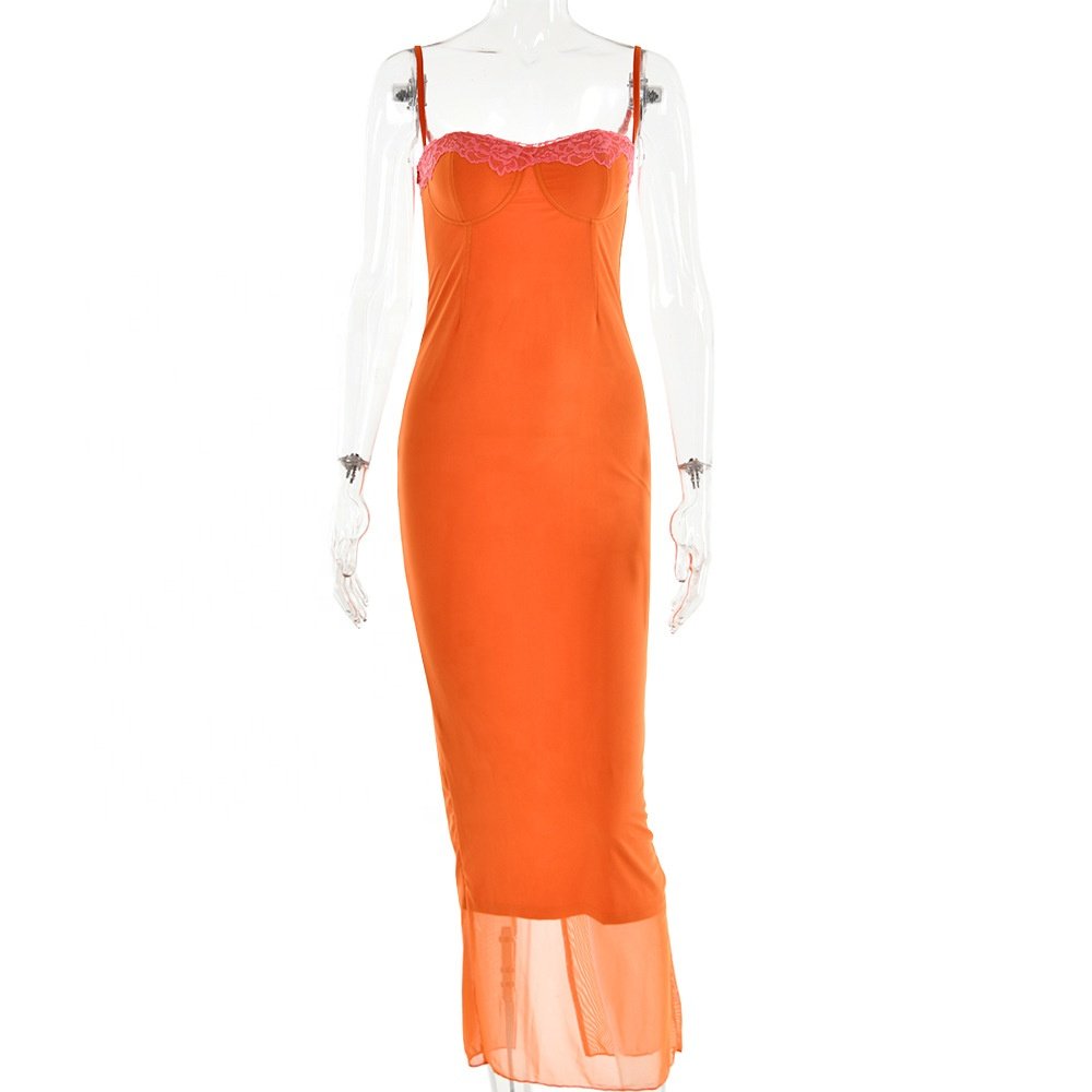New Lace Lace Sheath Women Fashion Vacation Halter Backless Long Dresses