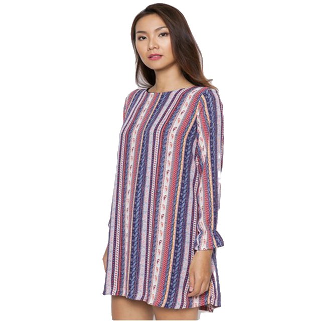 Summer Vietnam Accessories New Product Casual Dress Stripe Printing O-neck Long Sleeve Woman Official Dress