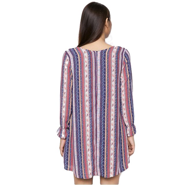 Summer Vietnam Accessories New Product Casual Dress Stripe Printing O-neck Long Sleeve Woman Official Dress