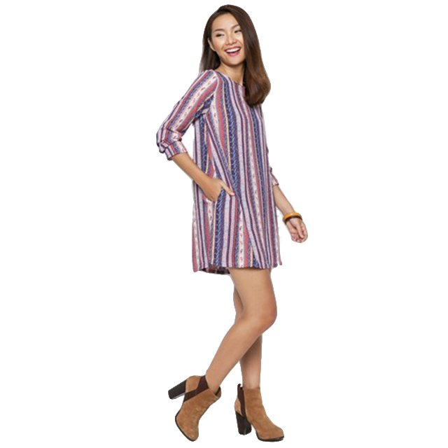 Summer Vietnam Accessories New Product Casual Dress Stripe Printing O-neck Long Sleeve Woman Official Dress
