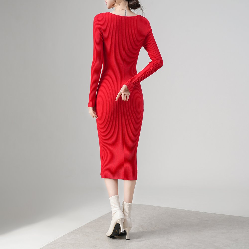 M.L.D.A Fashion Women's Sweaters Sweater Dress Long Knitted Bodycon Dress