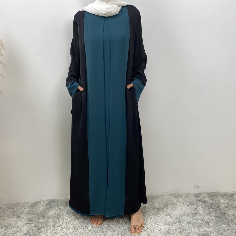 Fashion Color Matching Women Muslim Dress Turkey Muslim Women Formal Dress Muslim Casual Dresses