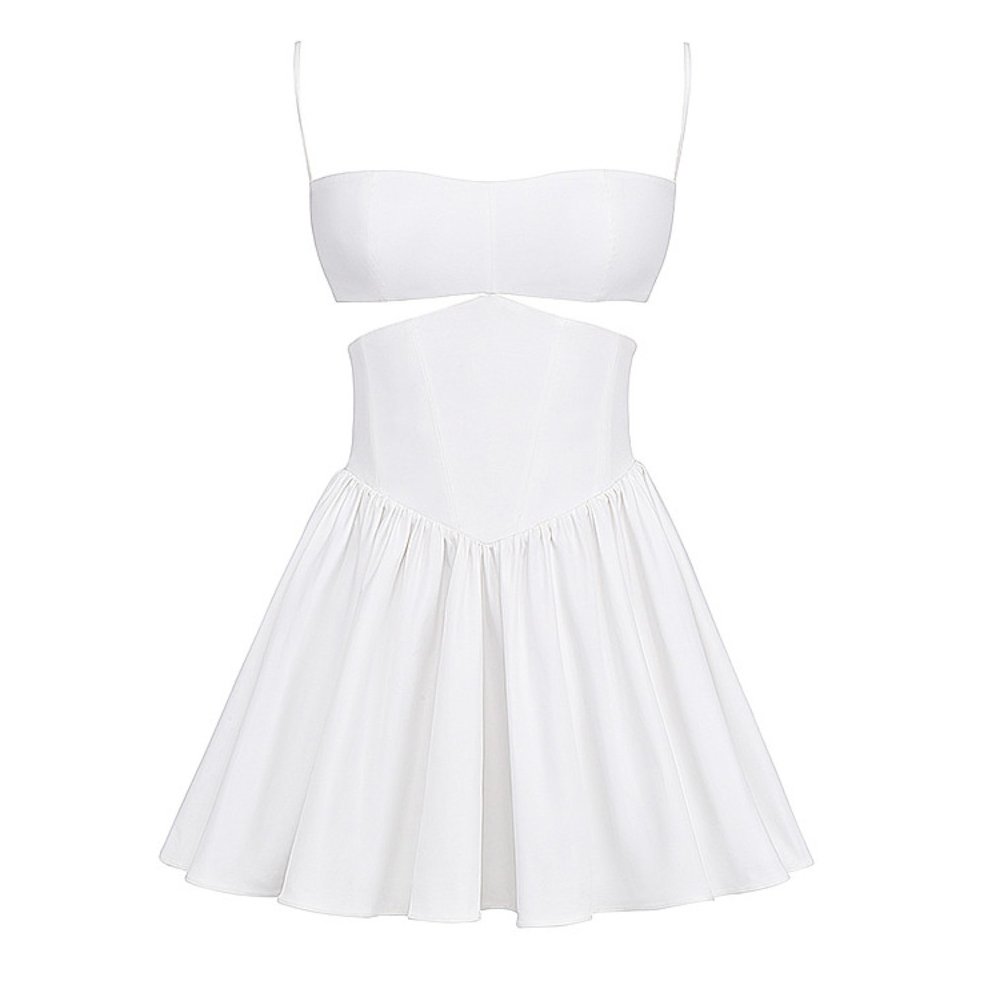 Elegant Sexy Light Underbust Cutouts A-line Summer Cocktail Parties Dresses White Cutout Corset Mini Dress