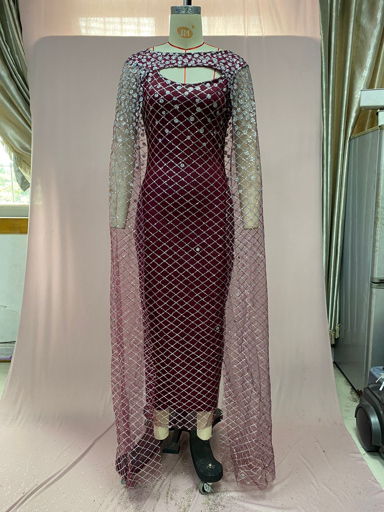 2024 New Arrival Fashion Sexy Hollow Out Rhinestone Elegant Cloak Gown Temperament Luxury Africa Party Long Dress Women