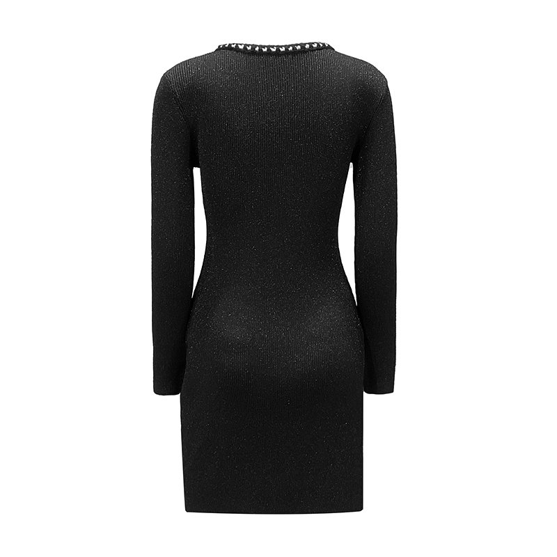 Knitwear Manufacturers Custom V Neck Long Sleeve Elegant Casual Dress Women Formal Sweater Knit Women's Dresses