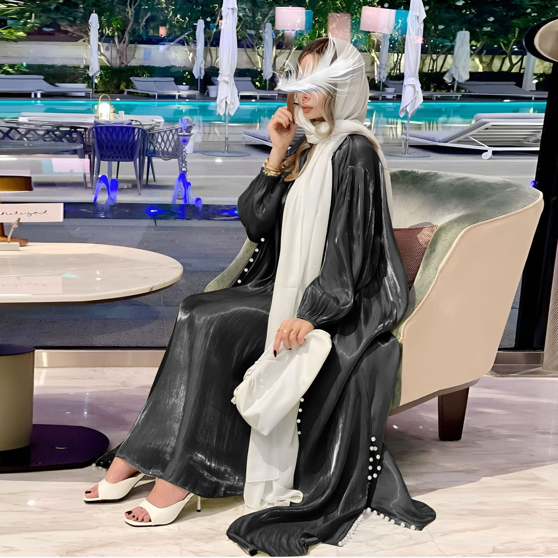 New 2023 abaya women muslim dress black comfortable satin abaya designs 2023 luxury muslim dress wholesale