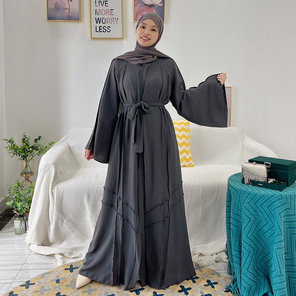 Wholesale Modern Islamic Clothing Abaya Women Wrinkle Polyester Women Muslim Dress Front Open Abaya Traditional Muslim Clothing