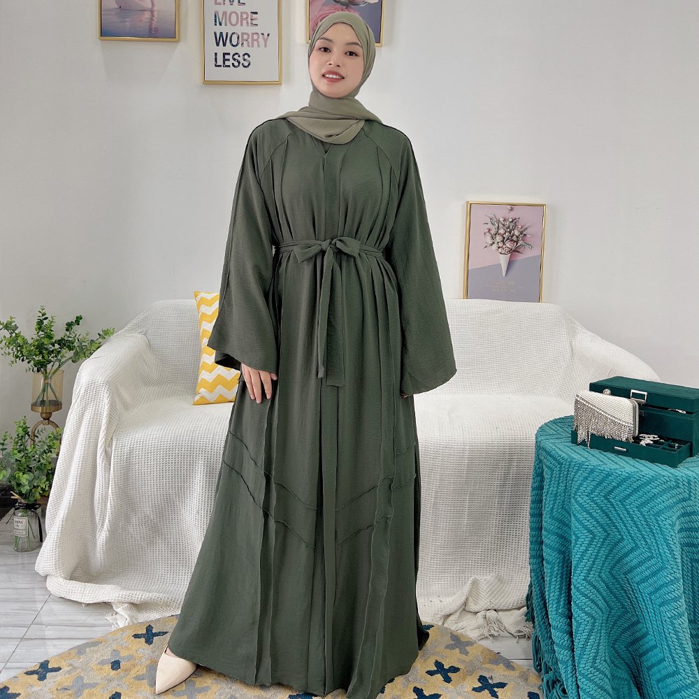 Wholesale Modern Islamic Clothing Abaya Women Wrinkle Polyester Women Muslim Dress Front Open Abaya Traditional Muslim Clothing