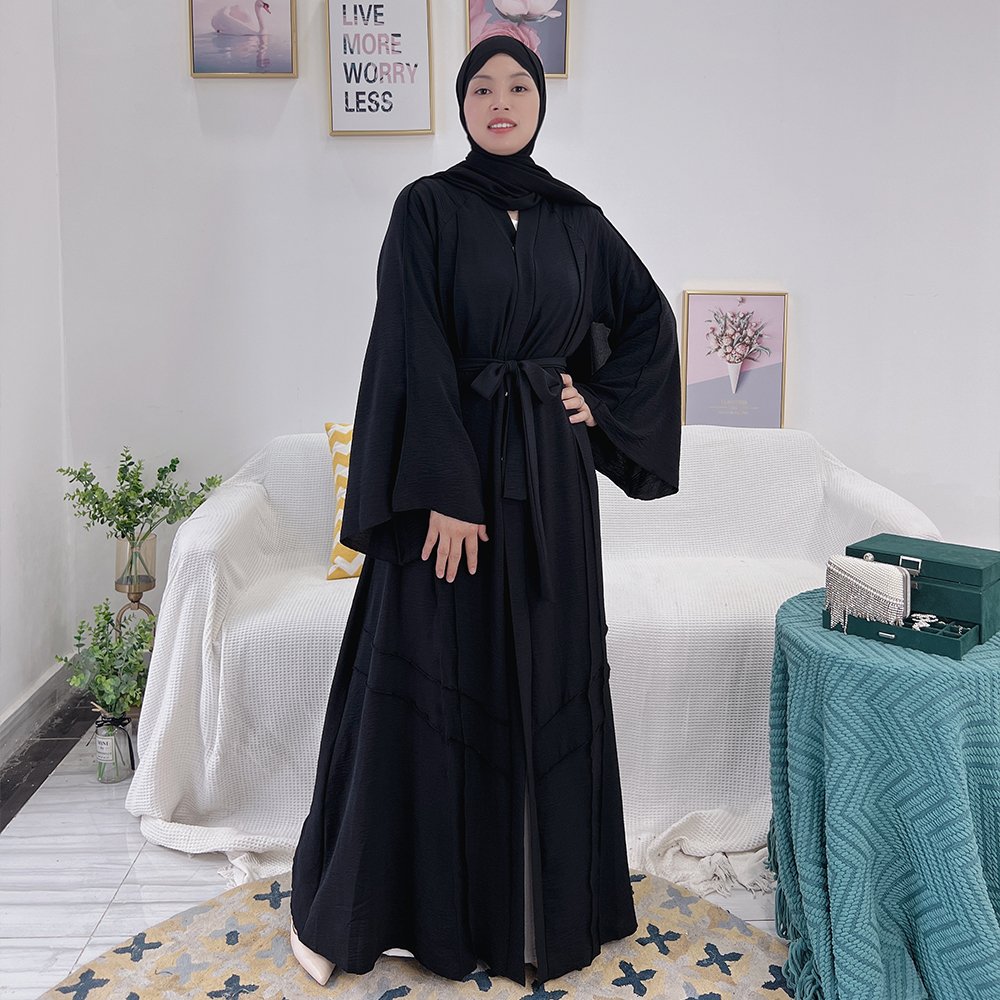 Wholesale Modern Islamic Clothing Abaya Women Wrinkle Polyester Women Muslim Dress Front Open Abaya Traditional Muslim Clothing