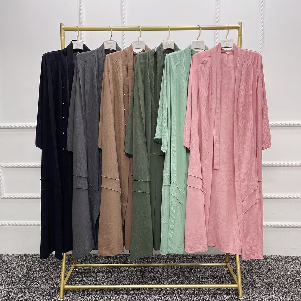 Wholesale Modern Islamic Clothing Abaya Women Wrinkle Polyester Women Muslim Dress Front Open Abaya Traditional Muslim Clothing