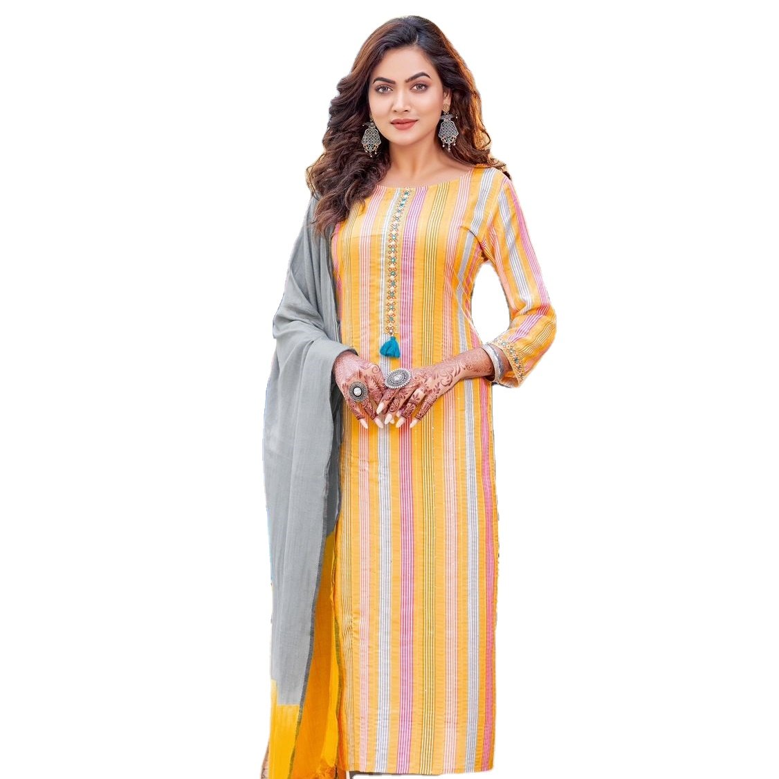 New Latest Wholesale Muslin Digital Kurtis with Cotton Lycra Pent and Viscose Weaving Dupatta Kurtis Set for online sale
