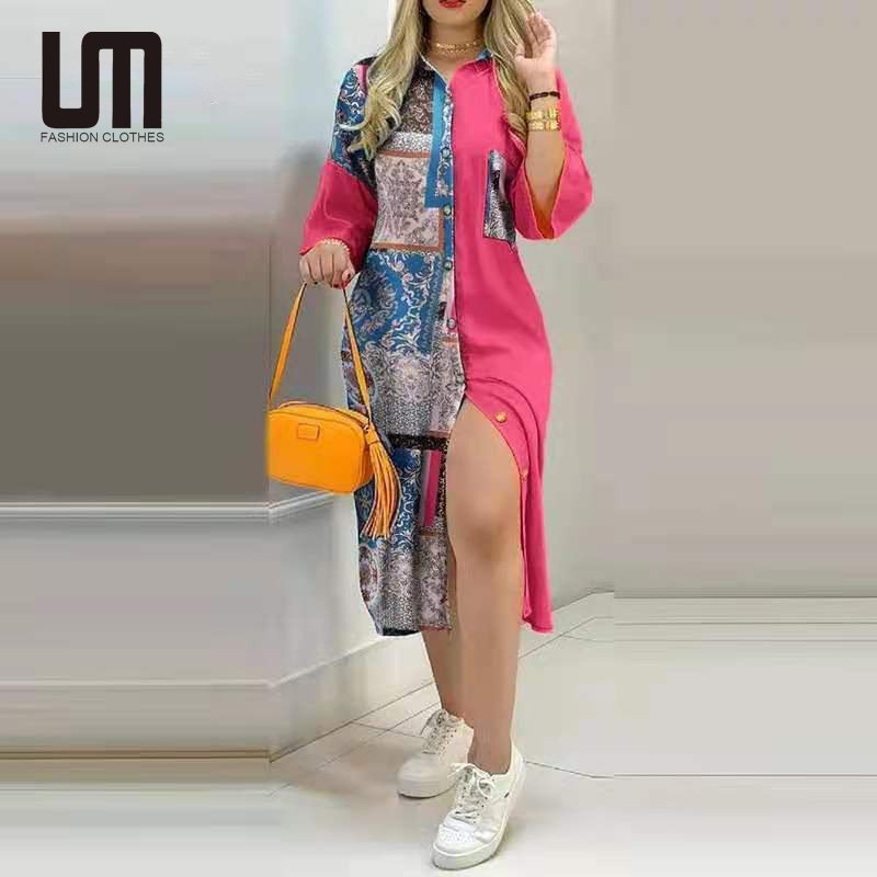 Liu Ming New Style Autumn Fashion Women Clothes Printing Slim Plus Size Shirt Dress