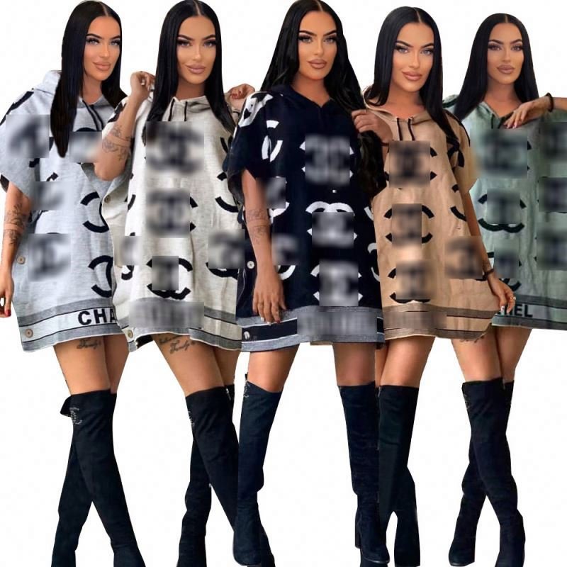 Dresses women lady elegant designer clothes famous brand Printed hooded button down woolen jacket dress luxury clothes for women