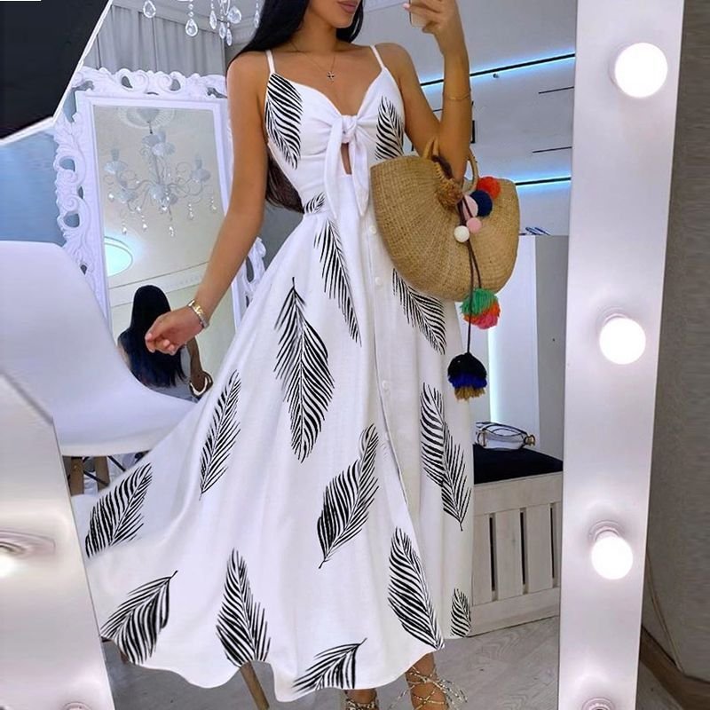 Vintage Sleeveless Long Dresses Casual Breathable Sexy Women Clothes Print Long Dresses