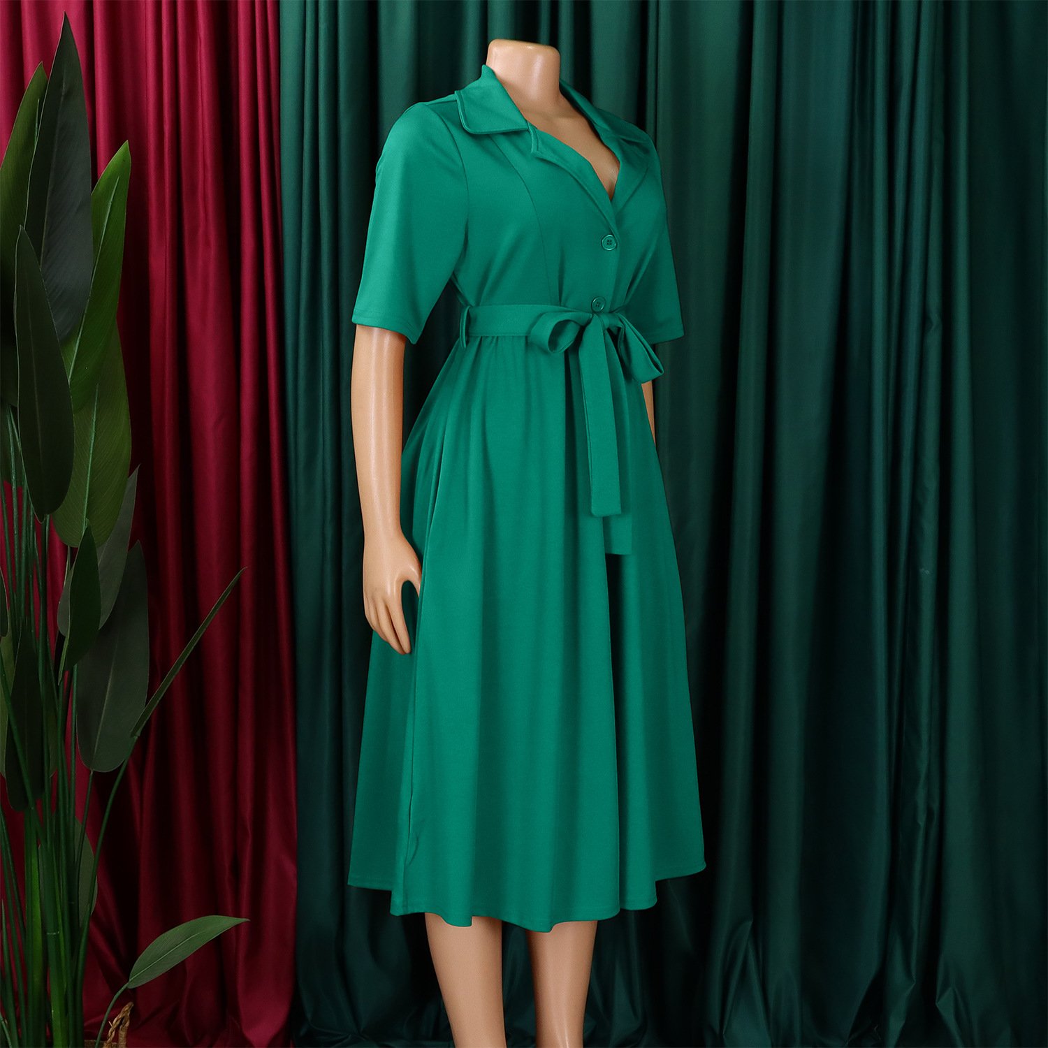 D517 Latest Design Summer Ladies Office Dresses For Women Suit Collar Short Sleeve Solid Color A-line Elegant Casual Dresses