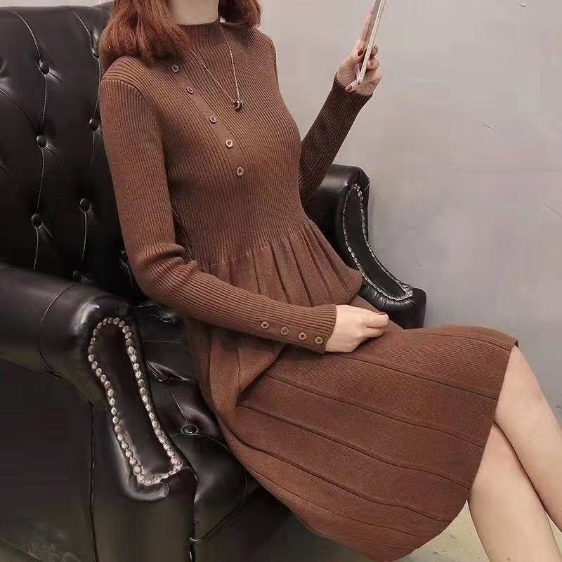 Huachao Fashion Women's Custom Nautical Print Striped Sweater Dress Casual Long Arm Length Dress