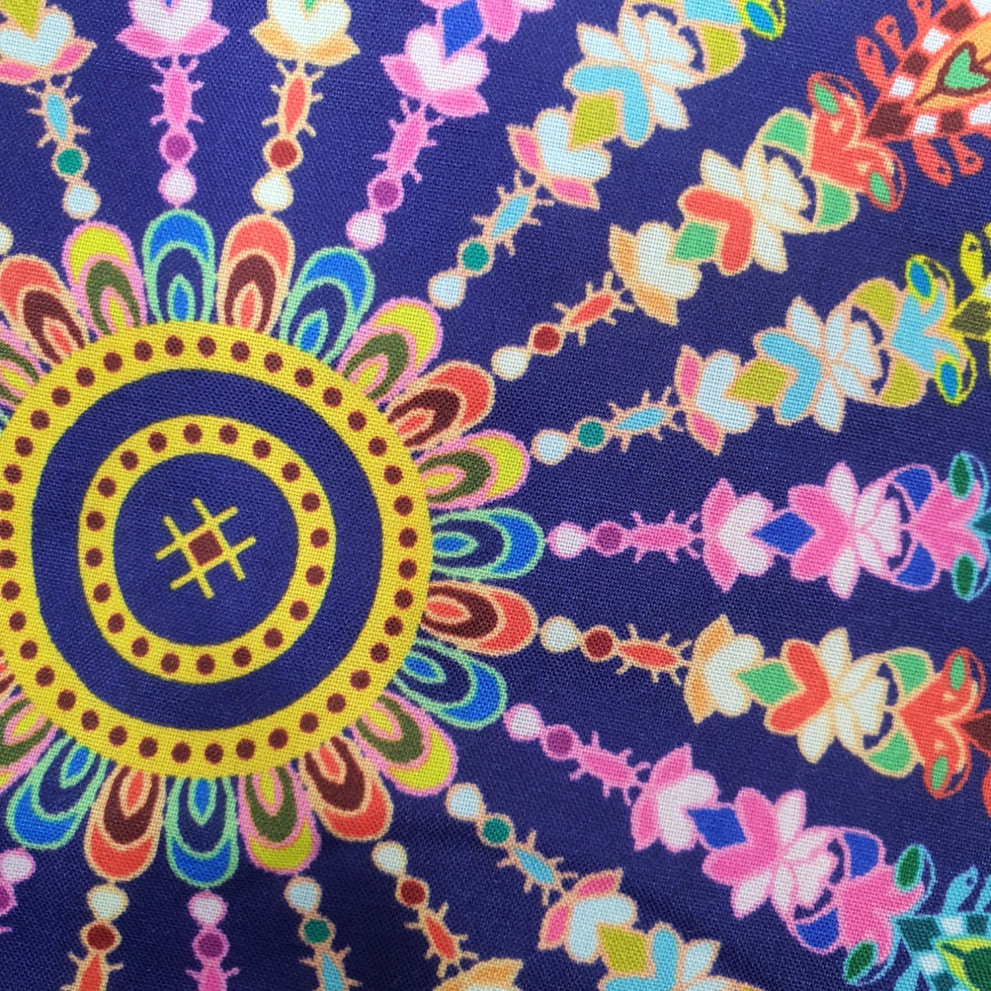 Mandala Printed Linen Maxi Dress with Elastic Waist Woven V-neckline full-length dress colorful casual dresses from Thailand