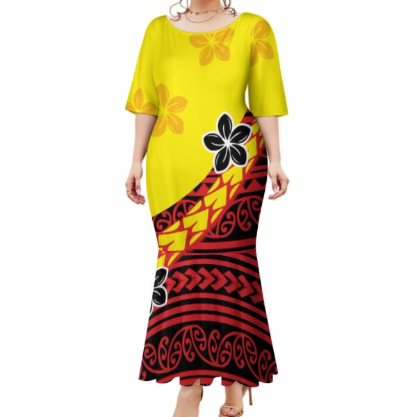 High Quality Custom Polynesian Samoan Tribal Pattern Design Mermaid Dress Wholesale Casual Fishtail Dress Printed Showcase Your