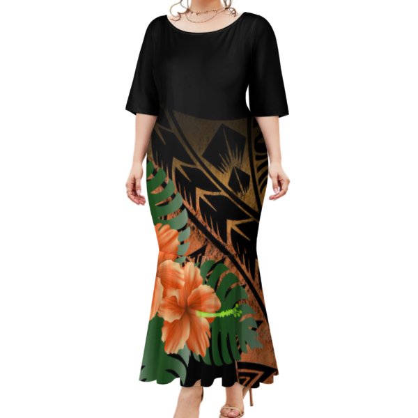 High Quality Custom Polynesian Samoan Tribal Pattern Design Mermaid Dress Wholesale Casual Fishtail Dress Printed Showcase Your