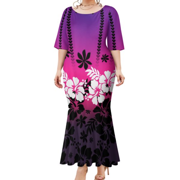 High Quality Custom Polynesian Samoan Tribal Pattern Design Mermaid Dress Wholesale Casual Fishtail Dress Printed Showcase Your
