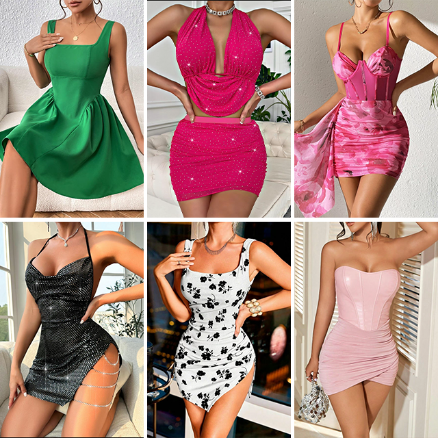 2024 Tail cargo Printed Women's Mixed Clothing Casual Dress Strap Printed Top Sexy Short Skirt Random Delivery