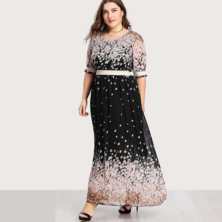 2022 Custom New Products Summer designer ladies floral printing chiffon plus size maxi dress