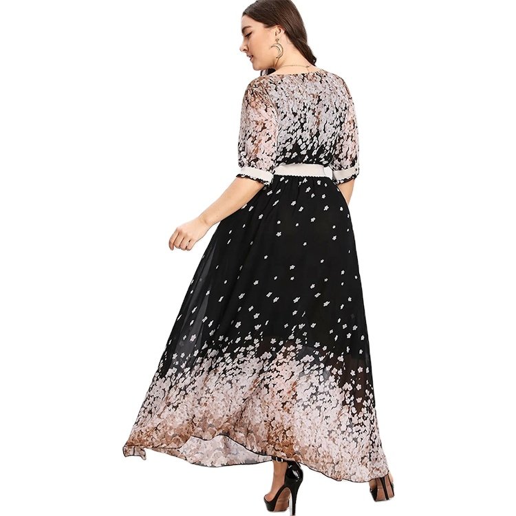 2022 Custom New Products Summer designer ladies floral printing chiffon plus size maxi dress