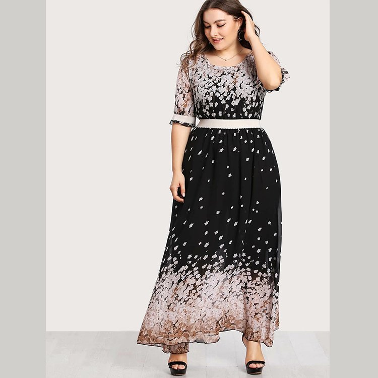 2022 Custom New Products Summer designer ladies floral printing chiffon plus size maxi dress