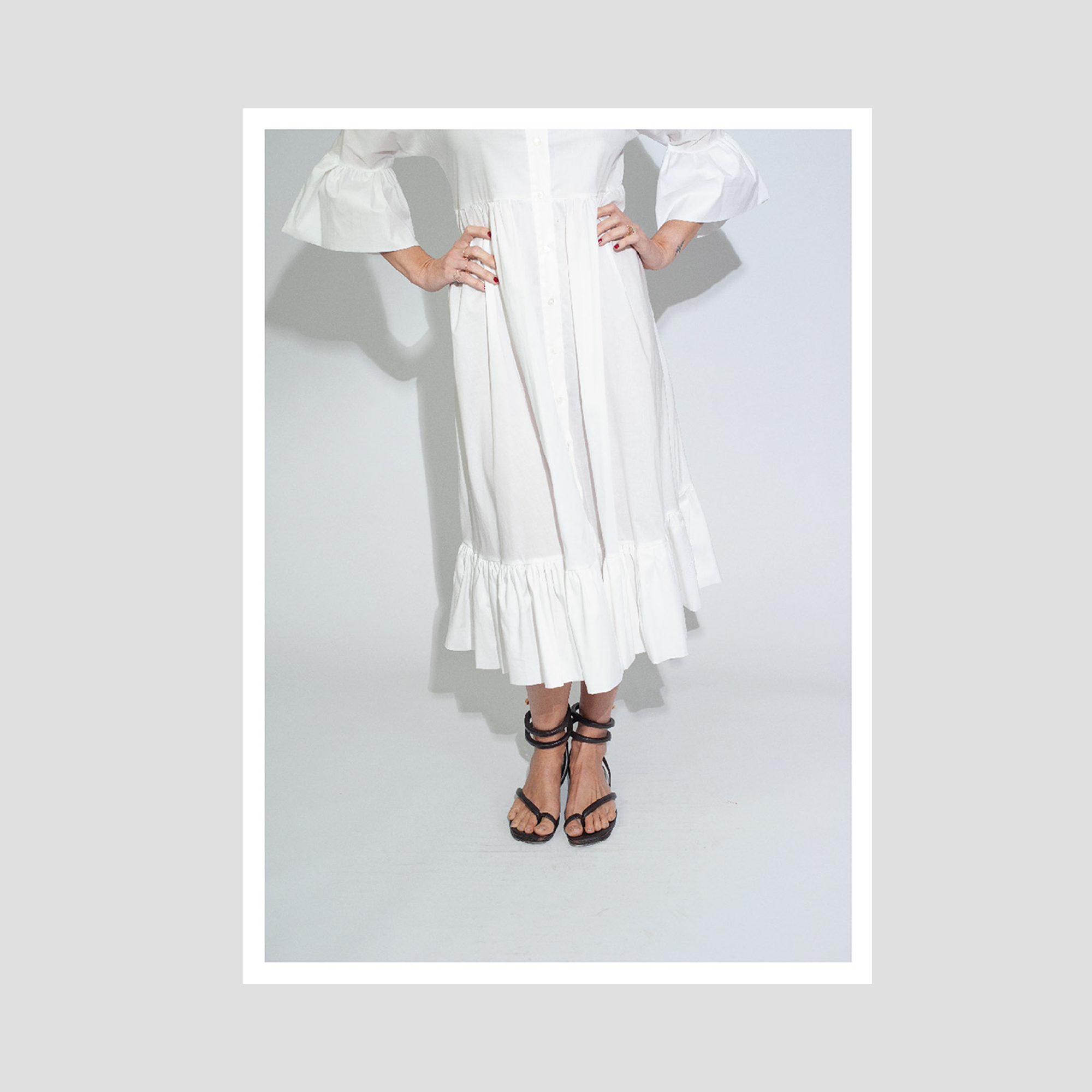 Romantic Italian hand-made, top-quality woman's long dress. Crafted from fine Italian fabrics, with side pockets and 3/4 sleeves