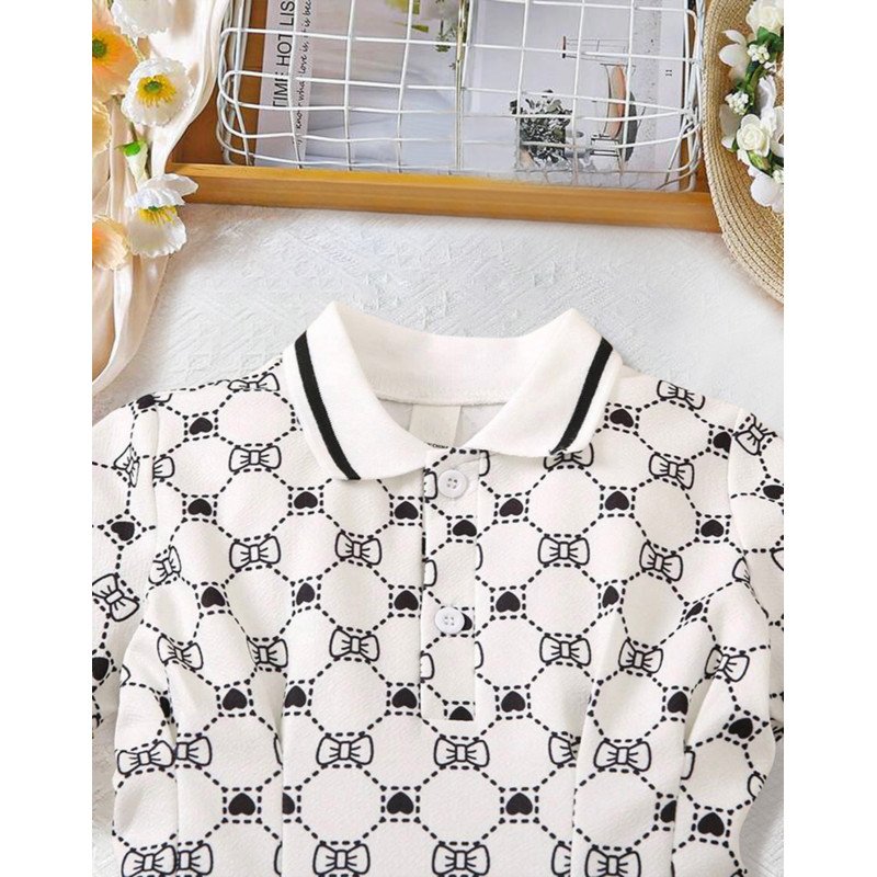 Fashion Design Spring Summer Trend Girls Full Print Temperament Slim Short Sleeve Polo Neck Dress