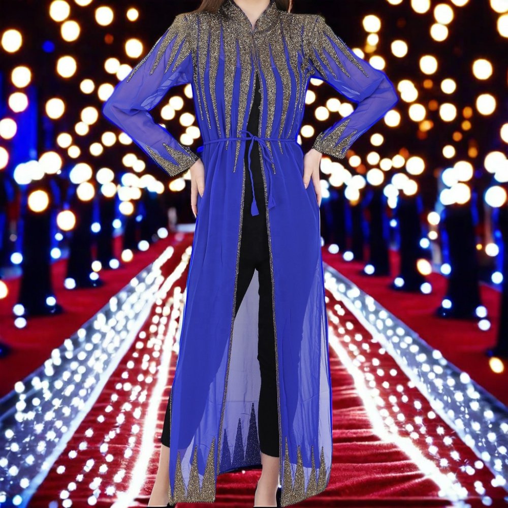 Islamic Lady Kaftan Long Sleeve Casual Wear Cardigan Abaya Women Party Club Wear Middle East Style Evening Dress cutout/cut-out