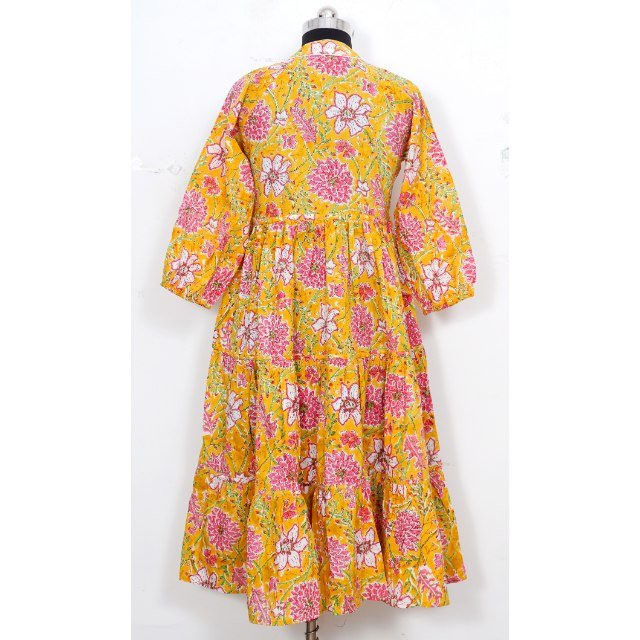 Indian Wedding Cotton Dress Hand Block Printed Dress clothes women women Dresses Long Cotton Top For Women