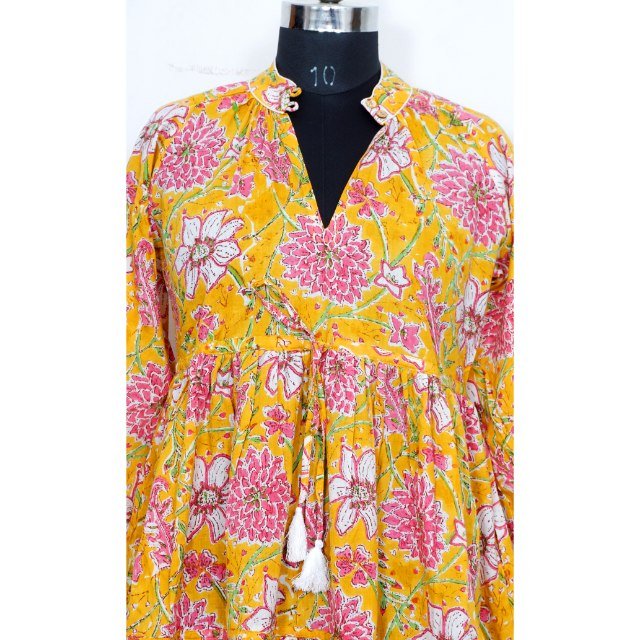 Indian Wedding Cotton Dress Hand Block Printed Dress clothes women women Dresses Long Cotton Top For Women