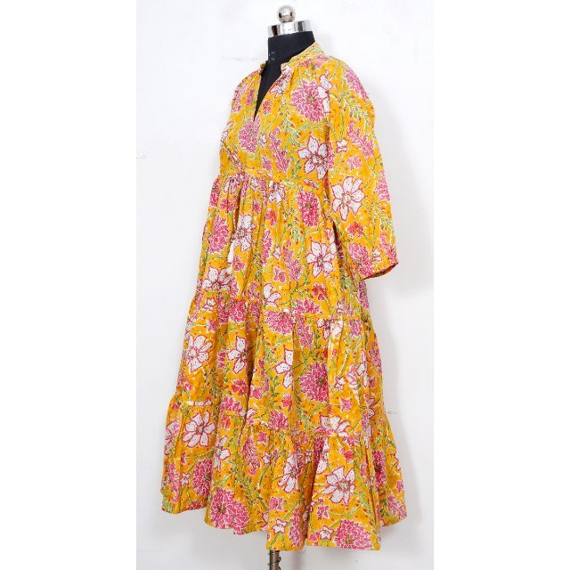Indian Wedding Cotton Dress Hand Block Printed Dress clothes women women Dresses Long Cotton Top For Women