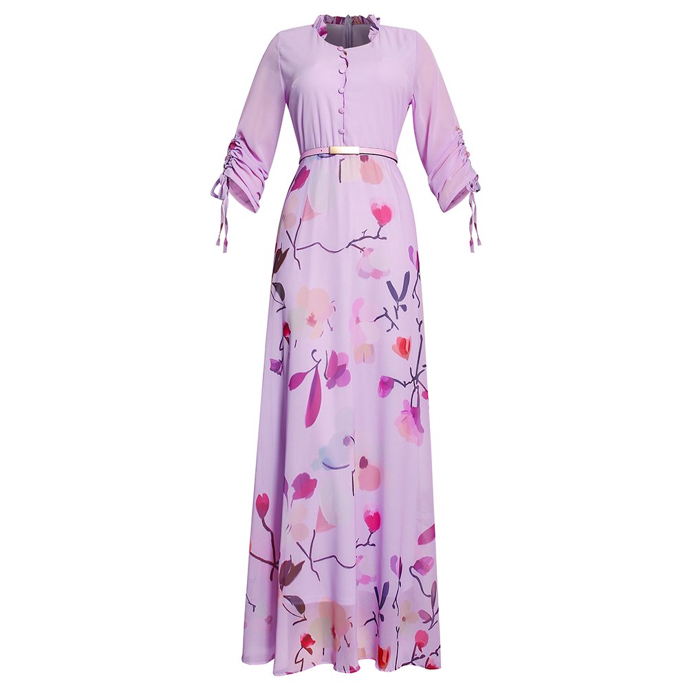 H & D New Style African Fashion Women Elegant Chiffon Casual O-Neck Summer Dress With Belt