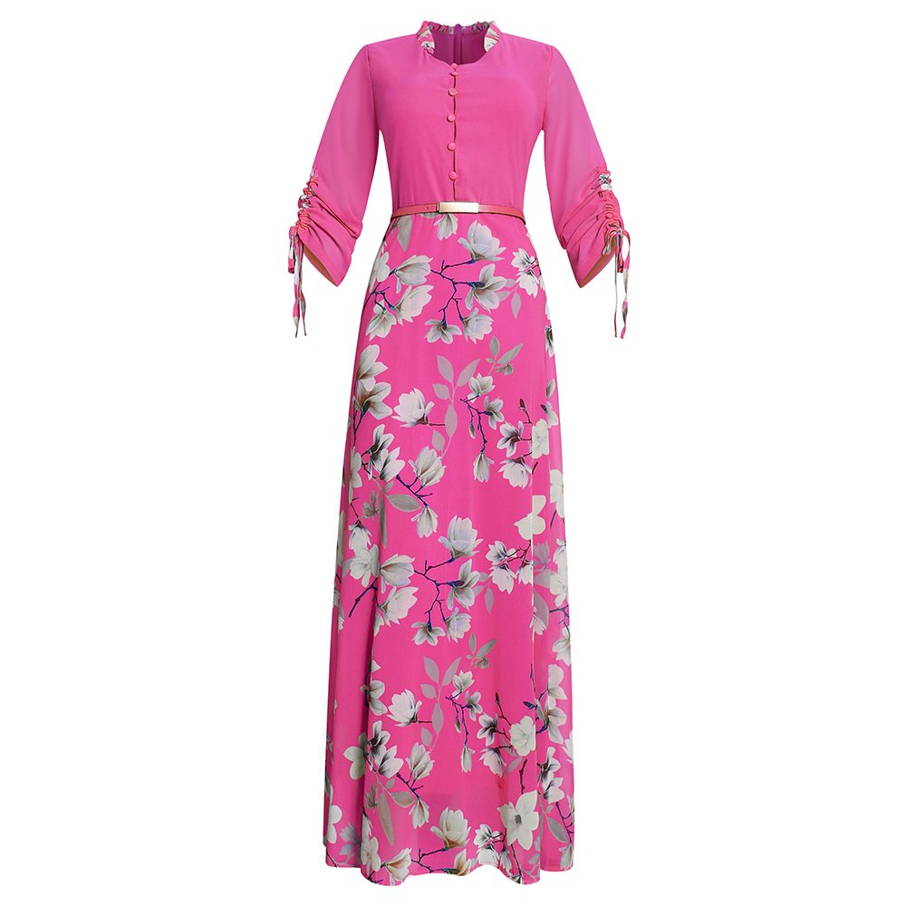 H & D New Style African Fashion Women Elegant Chiffon Casual O-Neck Summer Dress With Belt