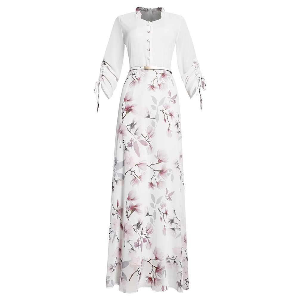 H & D New Style African Fashion Women Elegant Chiffon Casual O-Neck Summer Dress With Belt