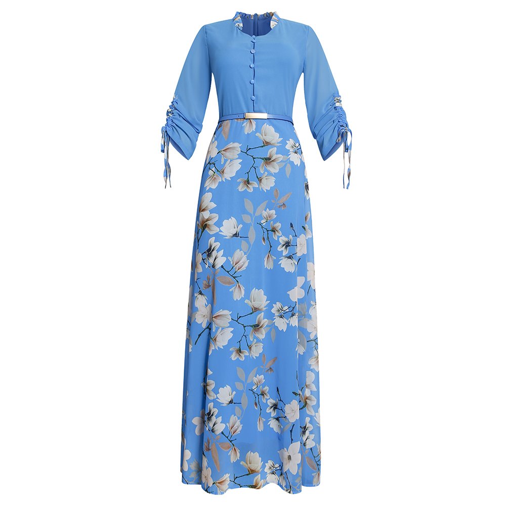 H & D New Style African Fashion Women Elegant Chiffon Casual O-Neck Summer Dress With Belt