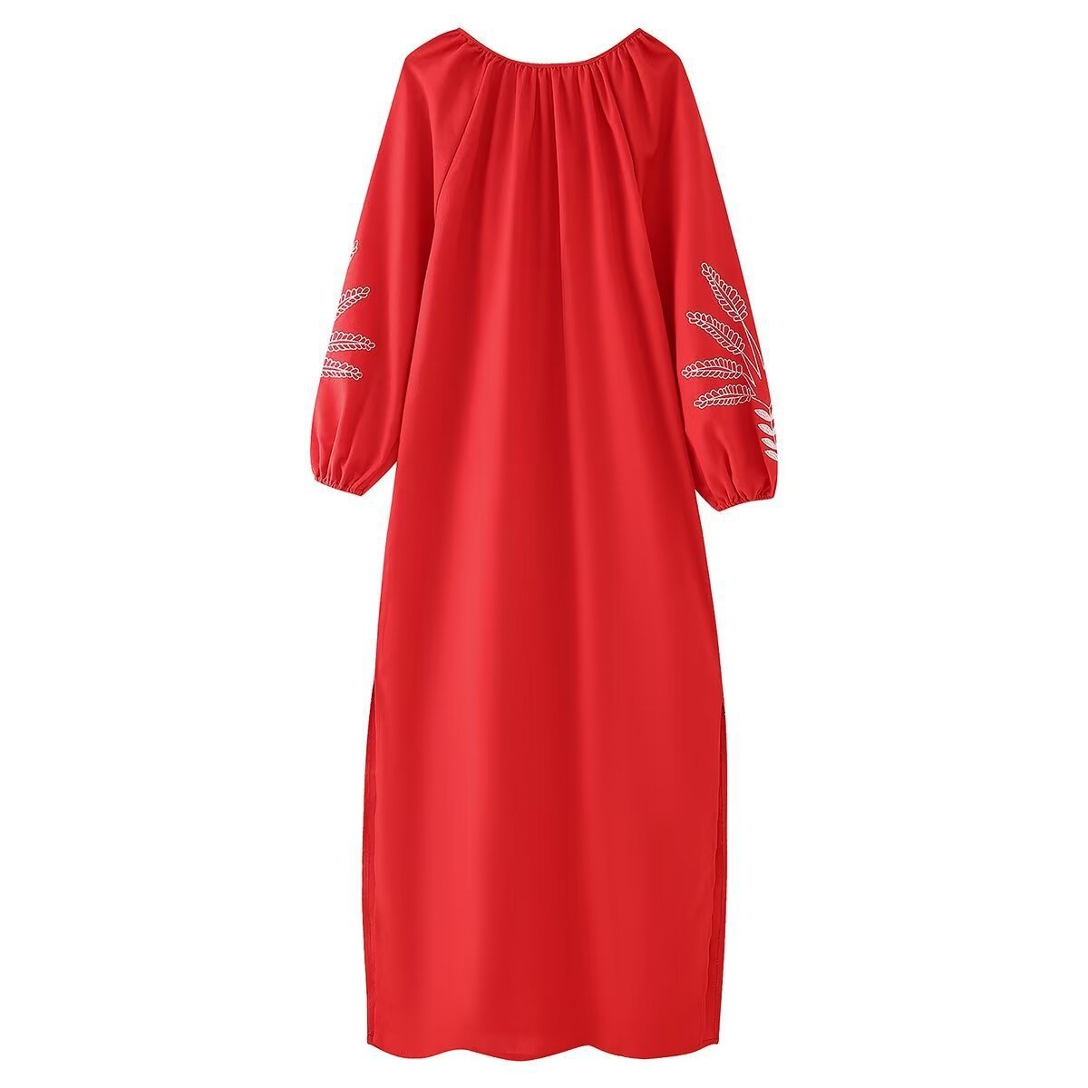 round neck lantern sleeves ethnic retro dress cotton linen loose maxi casual dresses