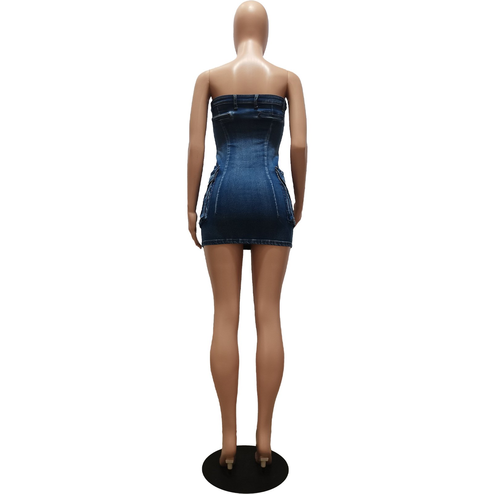 Fashion Sexy Sleeveless Bodycon One Piece Jean Skirts Vest Mini Washed Denim Pocket Cargo Dress Women'S Skirts Casual Dresses