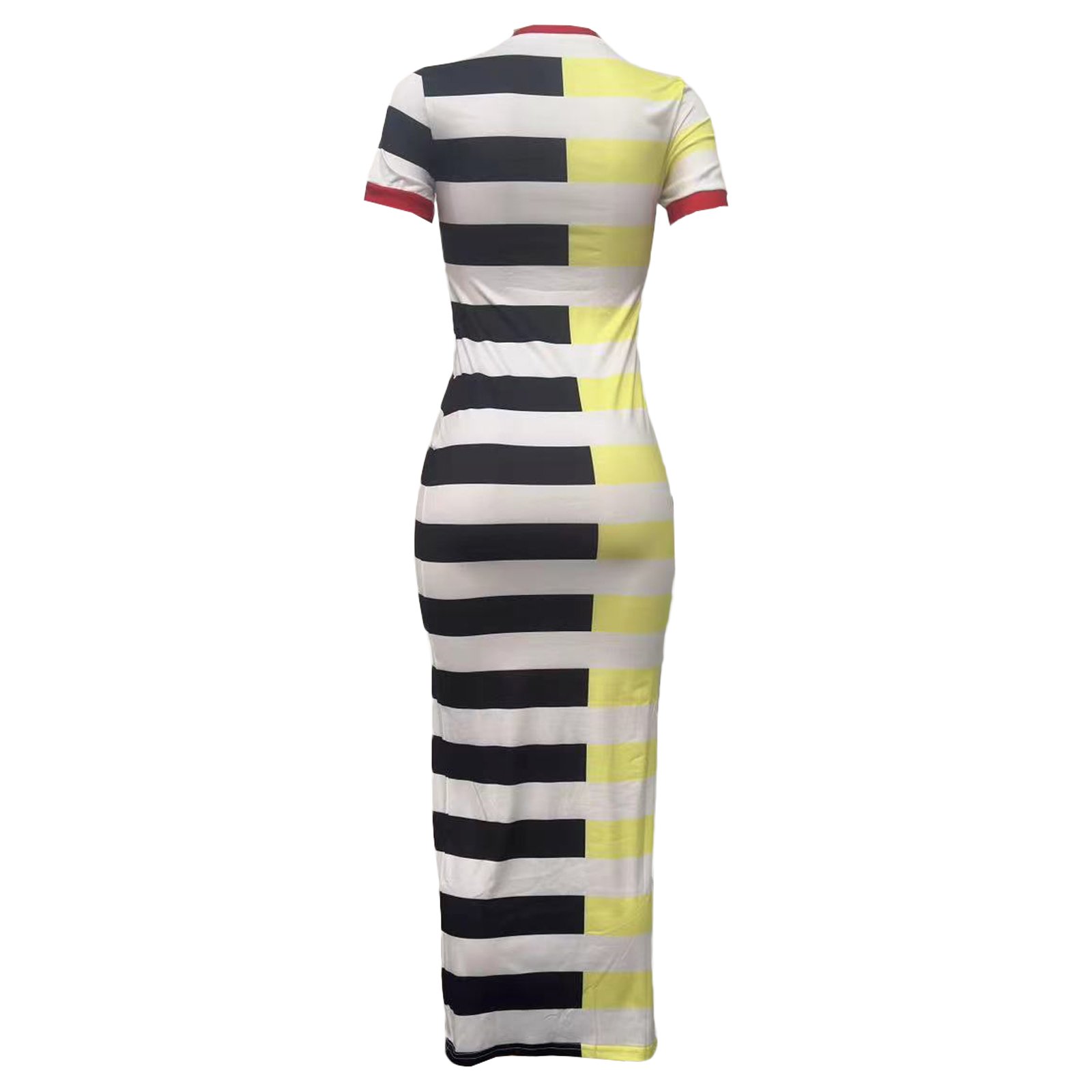 New Clothing Short Sleeve Pullover Long Dress Slim Hip Wrap Contrast Color Casual Dresses Women