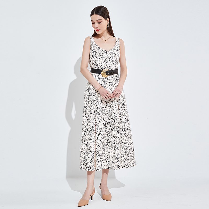 Customized Styles Women's Floral Printing Casual Elegant Long Dress with Belt