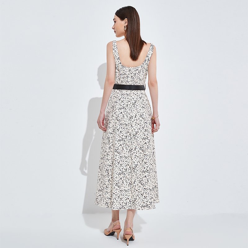 Customized Styles Women's Floral Printing Casual Elegant Long Dress with Belt