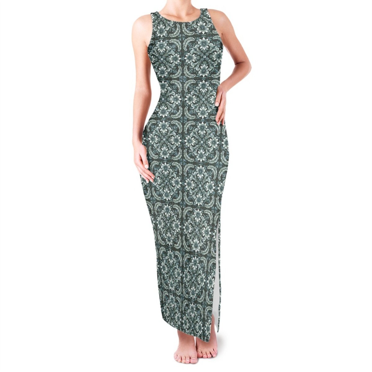 Polynesian Tribal Clothing Black Tapa Masi Cloth Flower Print Custom Dresses Women Lady Elegant Latest Dress Designs Pictures