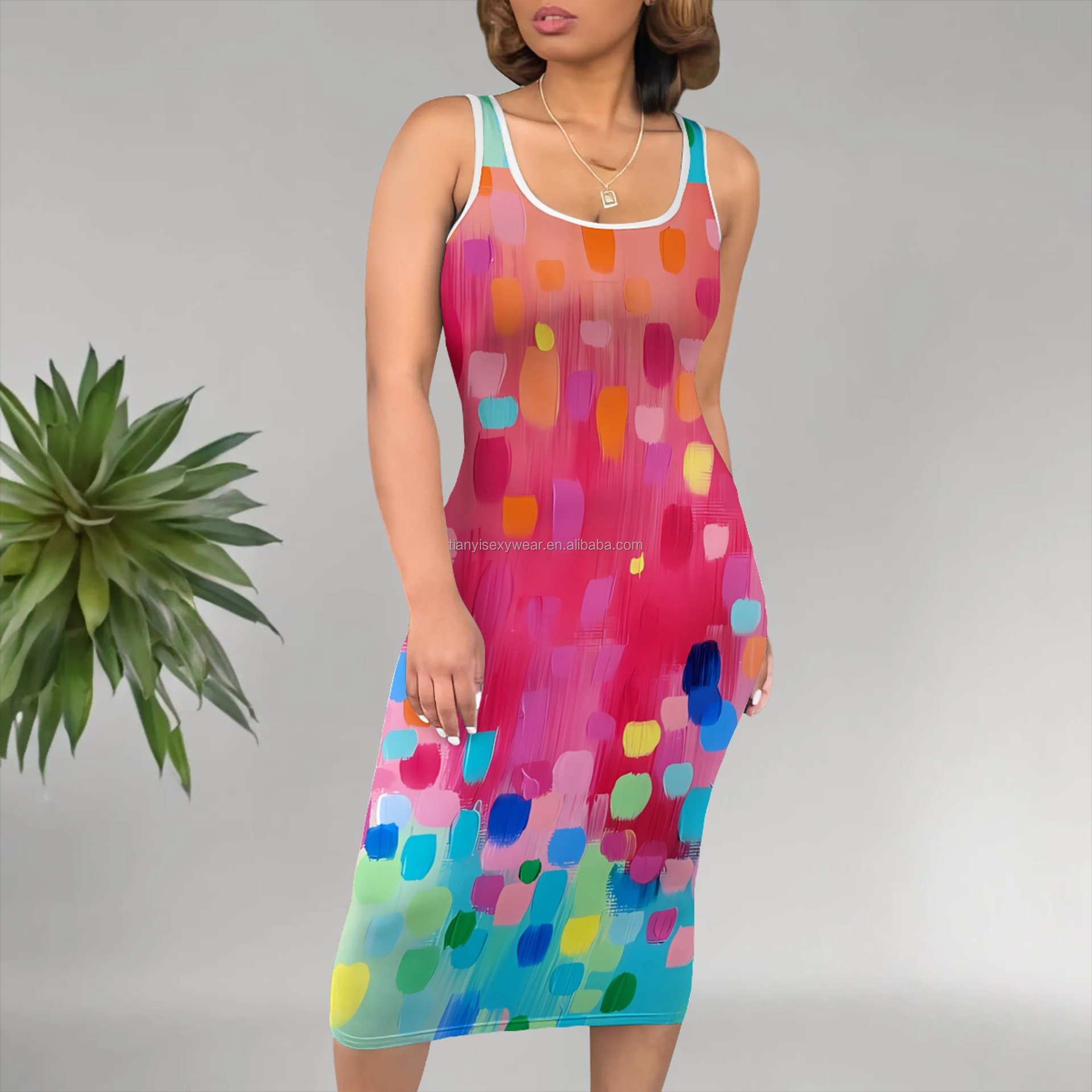 Custom Digital Print Midi Dresses Casual Chic Styles Soft Fabrics Ideal for Everyday Wear