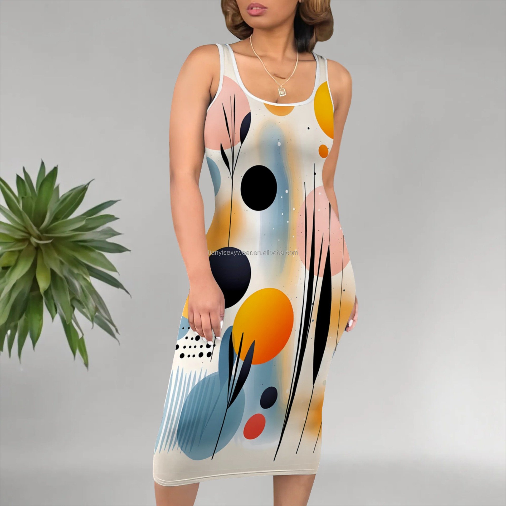 Custom Digital Print Midi Dresses Casual Chic Styles Soft Fabrics Ideal for Everyday Wear