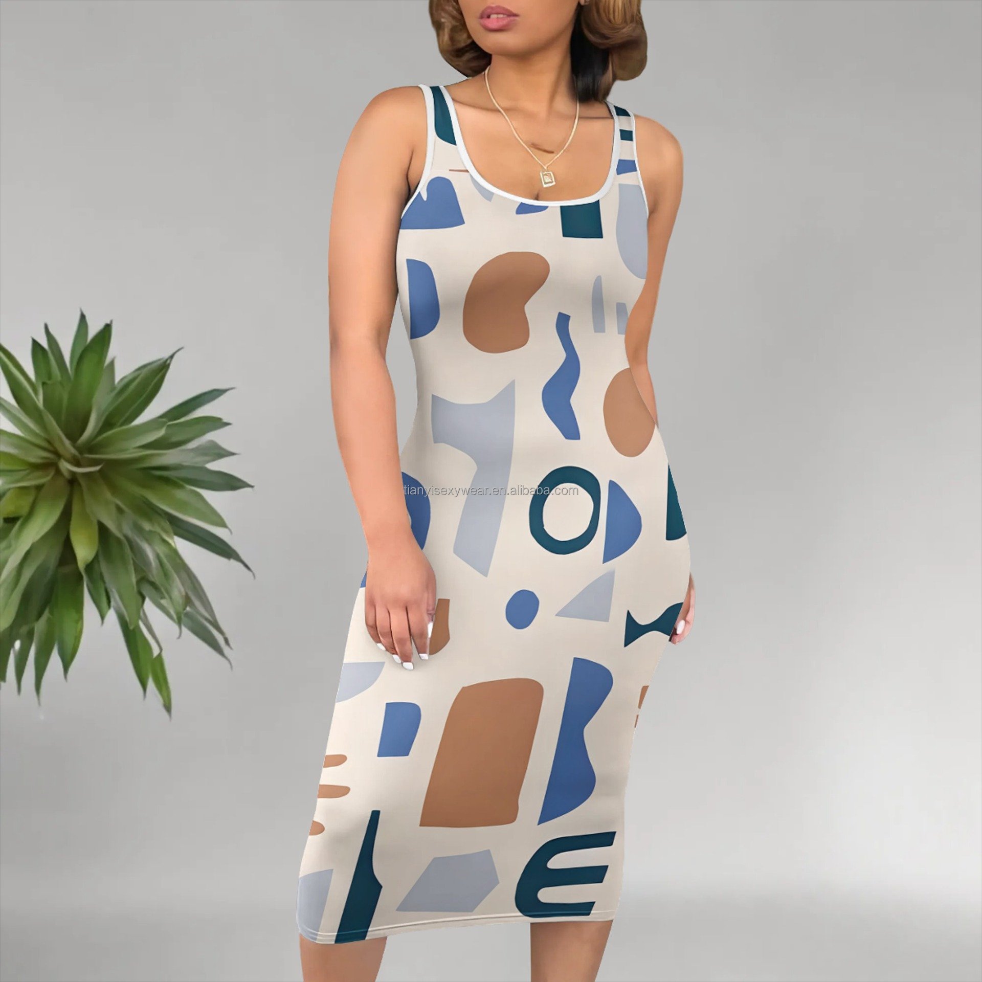 Custom Digital Print Midi Dresses Casual Chic Styles Soft Fabrics Ideal for Everyday Wear