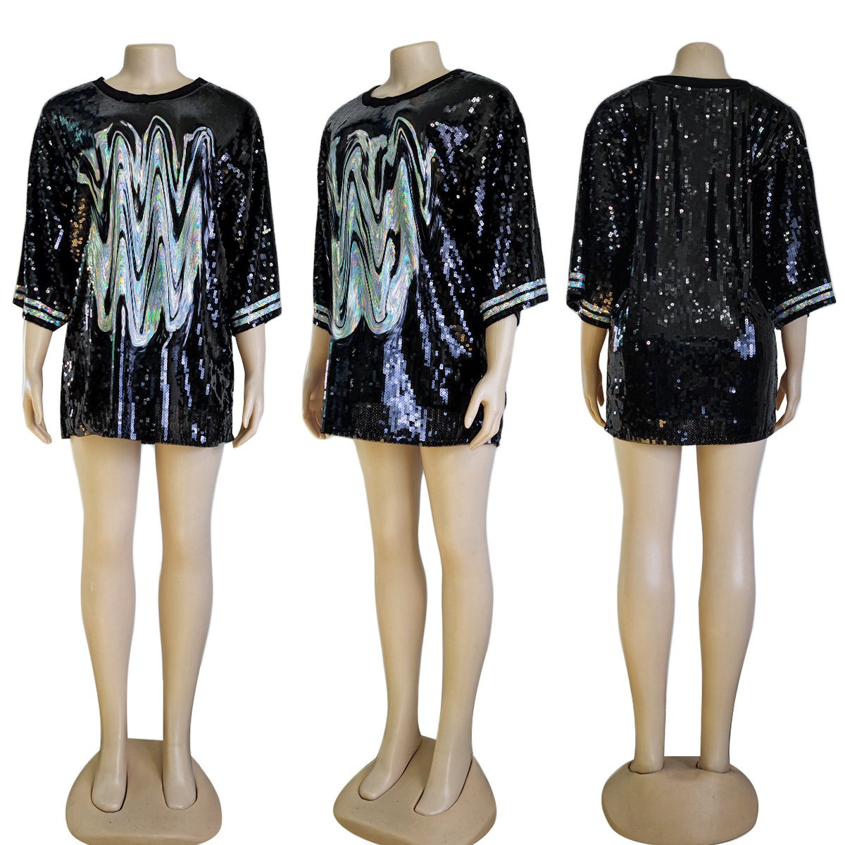 2022 New arrival Brand women's clothing Casual bling short sleeve fashion round collar sequin dress
