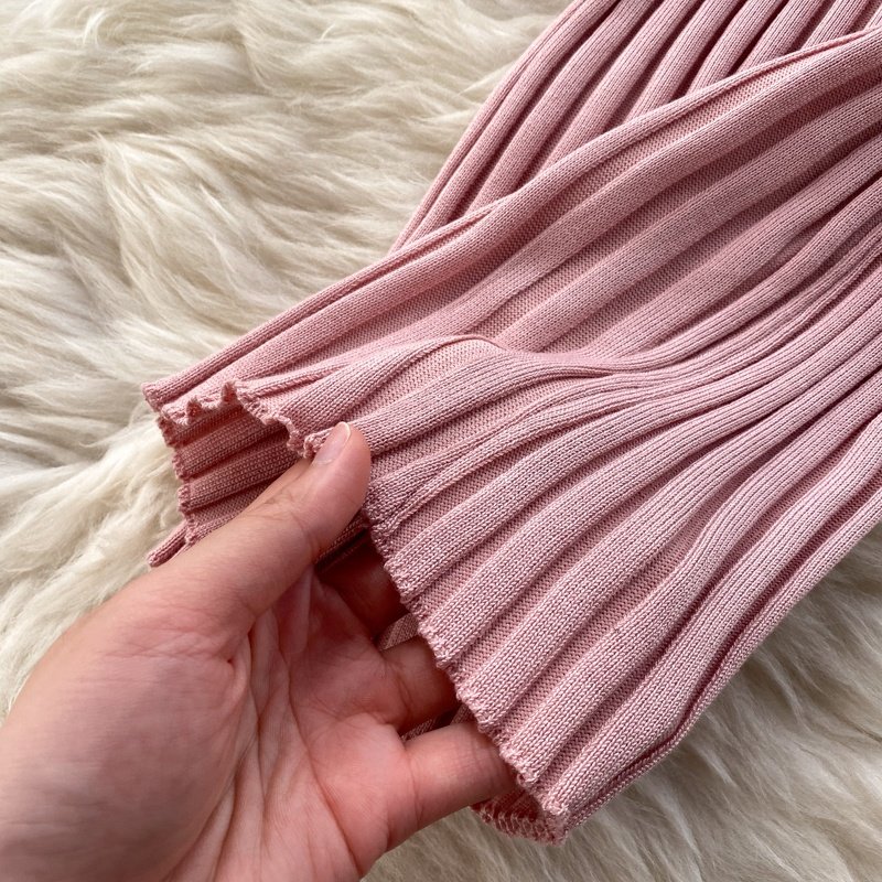 OEM Women Sweater Dresses Summer Spaghetti Strap Backless O Neck Back Split Knitted Midi Dresses Women